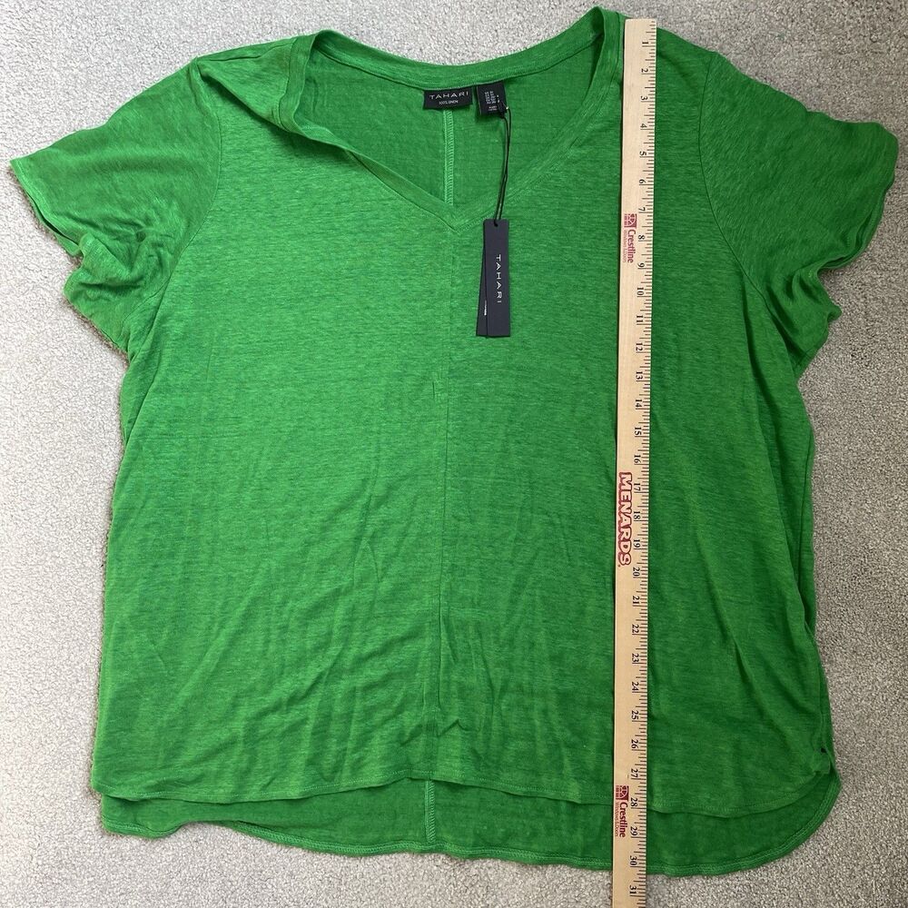 Tahari 100% Linen Blouse Top V Neck Short Sleeve Green Women's Size 3X - Picture 11 of 11
